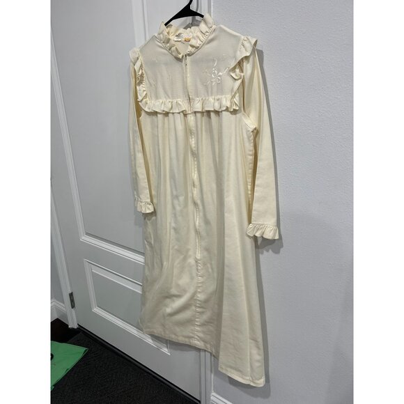 Vintage Barbizon Helena Ruffle Zip Front Nightgown Cream Sz Small Embroidered - Picture 3 of 10